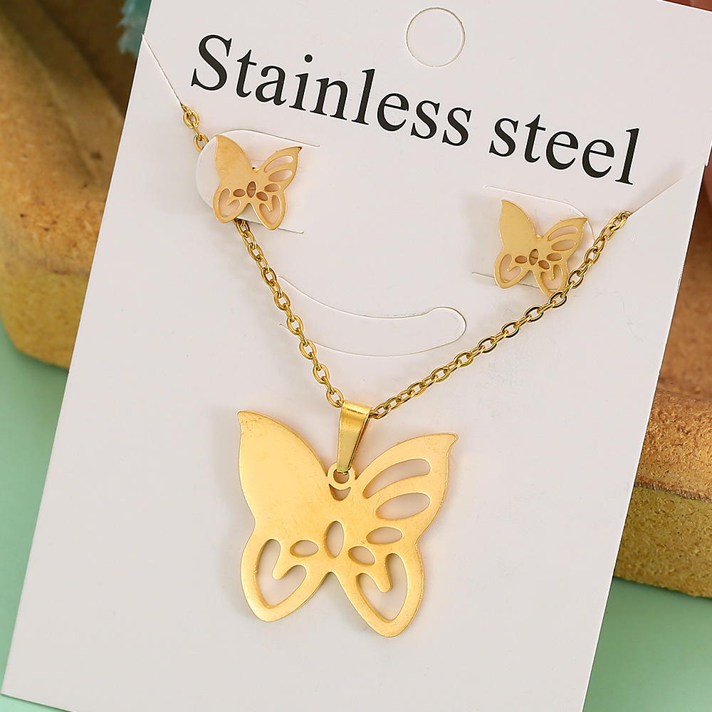 Großhandel Schmuck Einfacher Stil Pentagramm Auge Schmetterling Edelstahl 304 Überzug Schmuck-Set Kabelkette display picture 24
