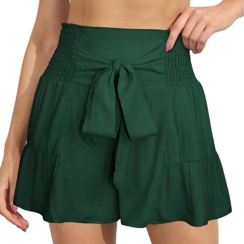 亚马逊夏季气质女装新款欧美外贸系带休闲短裤高腰宽松阔腿裤外穿