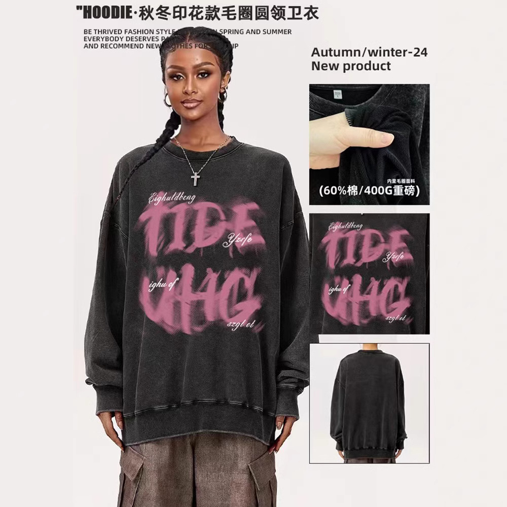 Comercio exterior transfronterizo pesado lavado con agua viejo impresión de cuello redondo chaqueta hombre vintage americano chaqueta media larga