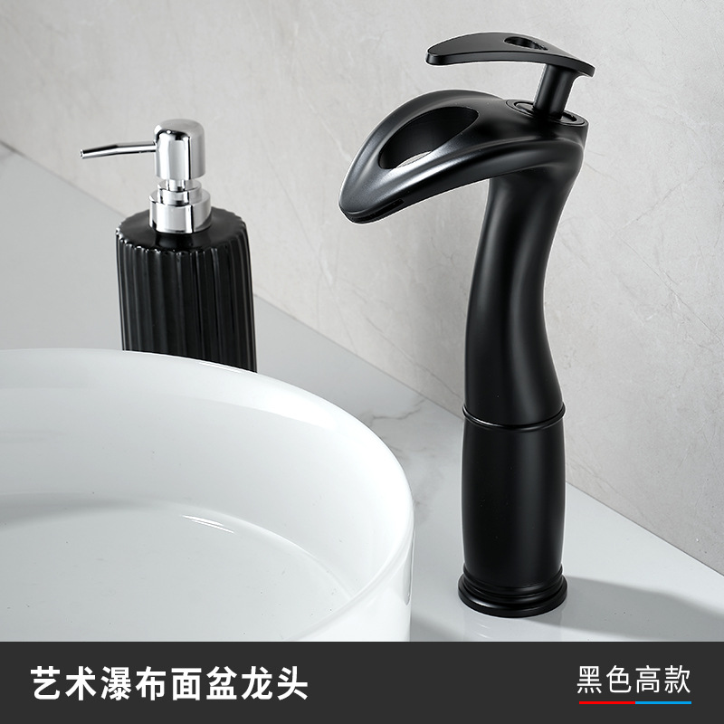 Grifos creativos de cascada gris lavabo gabinete de baño frío y caliente agregar lavabo de cobre doméstico