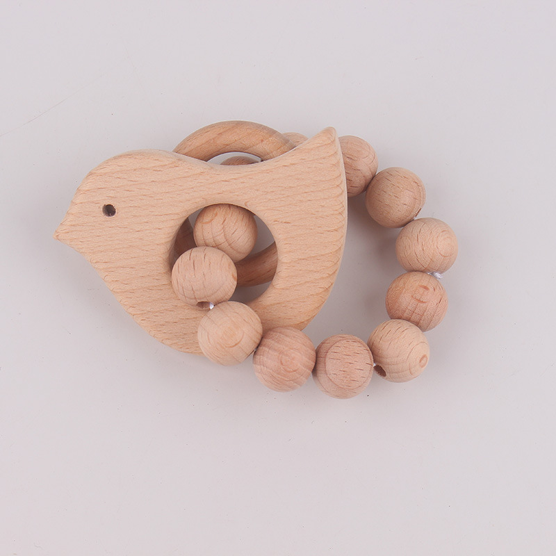 Europa y América niños pulsera de madera animal beech goma de madera perla recién nacido mordida le mordida molar pulsera
