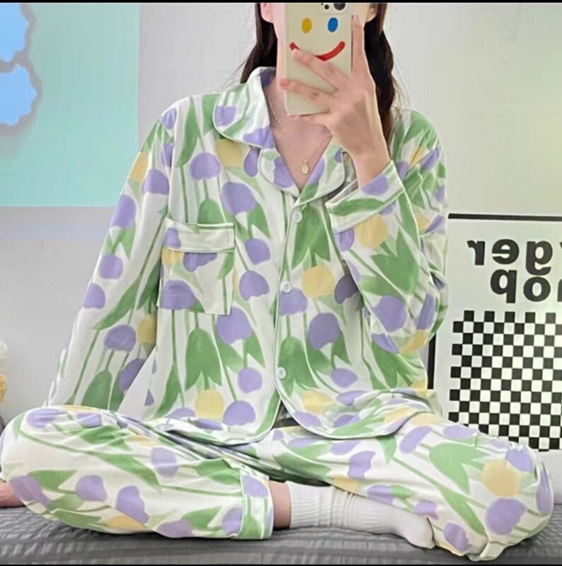 メーカー卸売春と秋の女性用パジャマ漫画ホーム服女の子長袖ズボンラペル在庫ありかわいいダブルロング|undefined