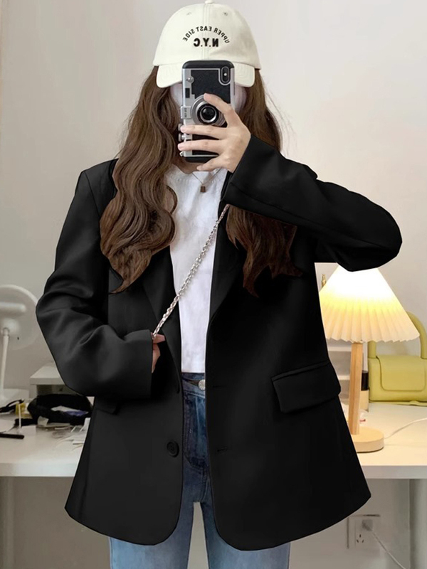 2025新款小个子粉色西装女职业装正装大学生面试工作西服黑色外套|undefined