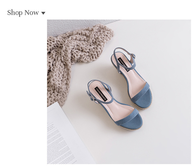 Sandal nữ quai ngang hở mũi gót cao 7 cm đế rơm — Màu đen chi tiết 20