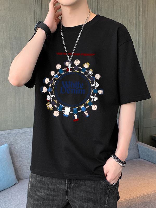 Moda estilo coreano corto moda negro hielo seda manga corta Camiseta cuello redondo Camiseta para hombres y mujeres