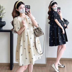 Real shot in stock ~ new maternity dress fashion embroidery trendy mom dress summer feeling loose A- line skirt