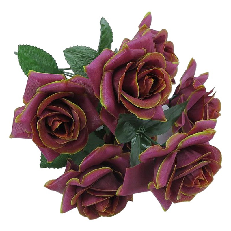 Flores artificiales al por mayor, ramos de rosas falsas, decoración para el hogar, flores de seda, rosas de 7 cabezas con bordes rizados, alta simulación