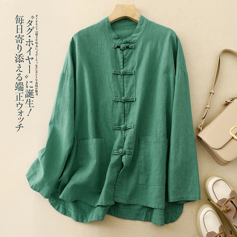 4-Color Set of Chinese-Style Button-Down Shirts for Women, Autumn 2026 New Loose Cotton and Linen Chinese-Style Women's Clothing, Artistic Retro Tops