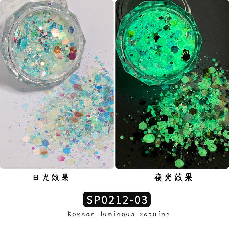 Transfronteriza popular manicura lentejuelas luminosas color mezclado brillo seis colores celebridad de Internet ins joyería de uñas parche de traje de bricolaje