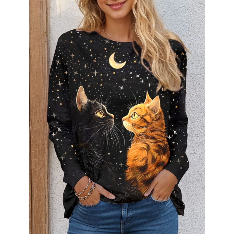 2024 autumn and winter new amazon cross-border women round neck long sleeve t-shirt halloween 3d print casual top 2024 autumn and winter new amazon cross-border women round neck long sleeve t-shirt halloween 3d print casual top