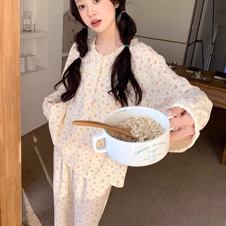 馨 帮 帮 2025春秋季甜美碎花田园风睡衣女舒适可外穿家居服套装