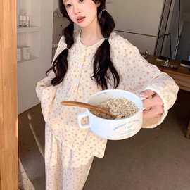 馨 帮 帮 2025春秋季甜美碎花田园风睡衣女舒适可外穿家居服套装