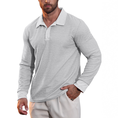 2026 Autumn New Arrival Men's Waffle-Textured Lapel Polo Shirt—American-Style Casual Resort Long-Sleeved T-Shirt