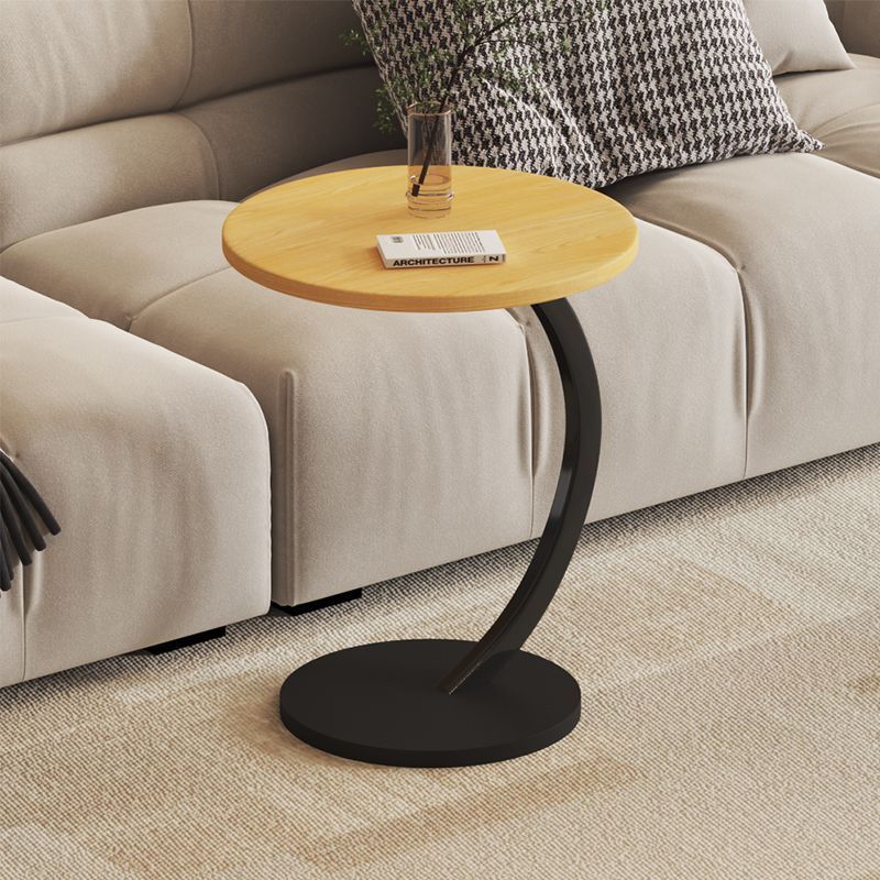 [고급 원형 사이드 테이블 모델] 우드 컬러 + 블랙 곡선 프레임