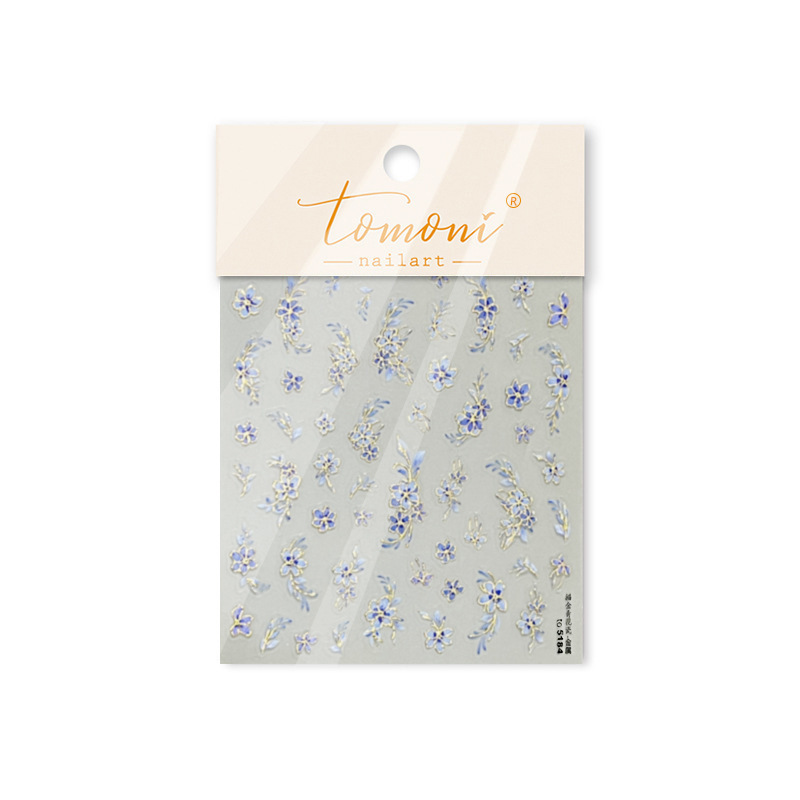 Nuevas pegatinas de uñas de bronceado tridimensional chino retro nicho pegatinas de uñas estilo chino pegatinas de porcelana azul y blanca de oro al por mayor