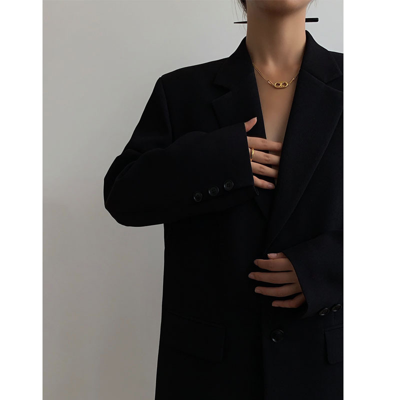 Title 3, Chaqueta Negra Holgada Retro Casual para Mujer ...