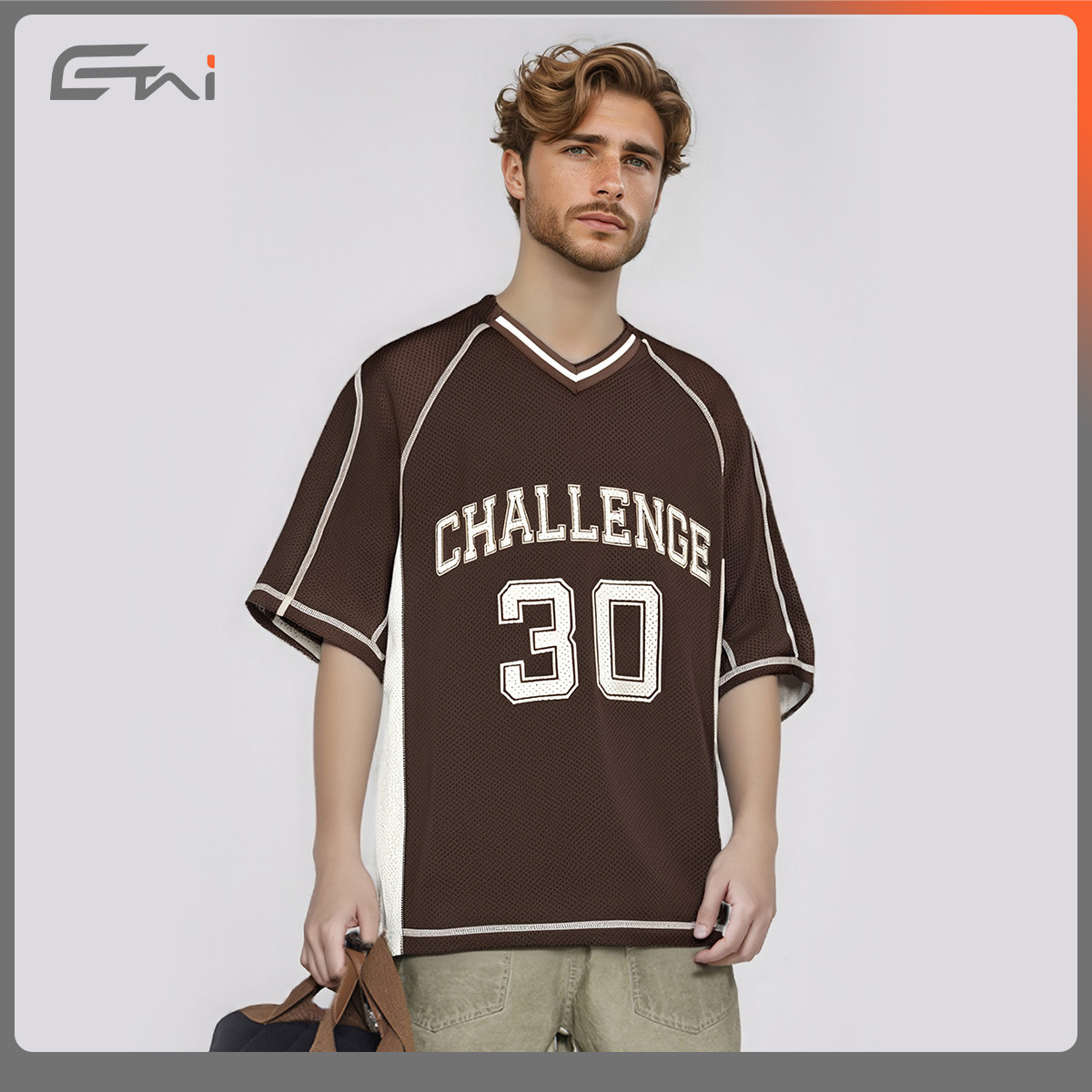 ETAI para hombre | Marca de moda versión cuadrada de malla de color de contraste de manga corta para hombre casual de verano boxy camiseta con cuello en V de alta calidad