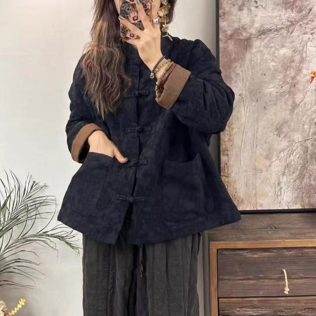 外贸大牌女装中国风复古提花棉服短外套冬季中式盘扣夹棉保暖棉衣|undefined