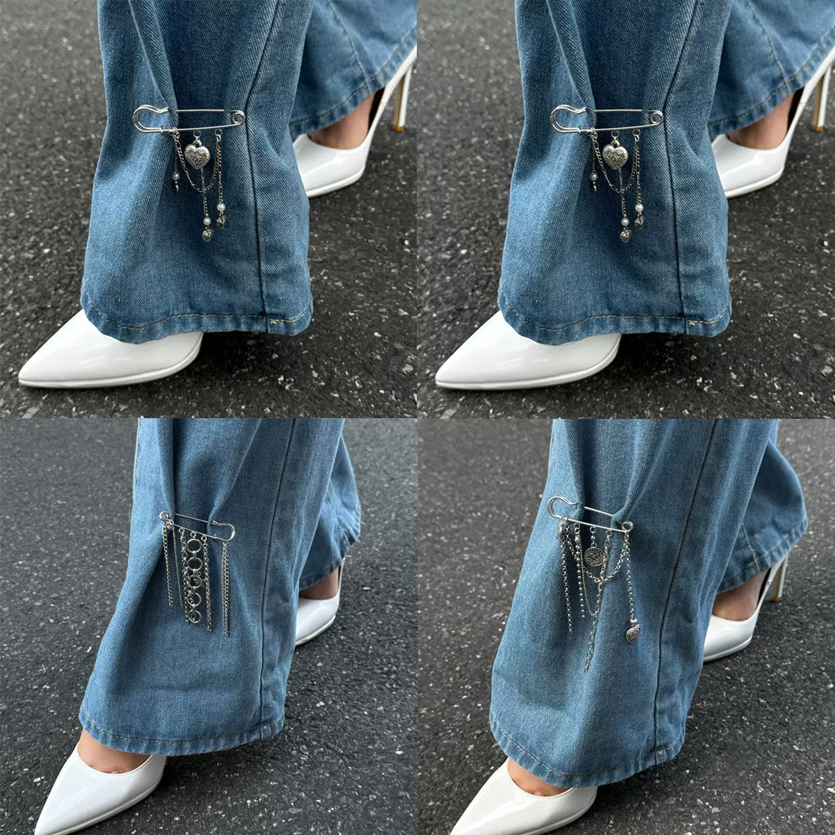 欧美跨境饰品 设计感DIY爱心流苏衣饰裤饰个性胸针百搭别针装饰品