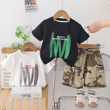 童装 夏季宝宝衣服外贸婴幼儿服饰迷彩T恤+休闲裤两件套批发2025