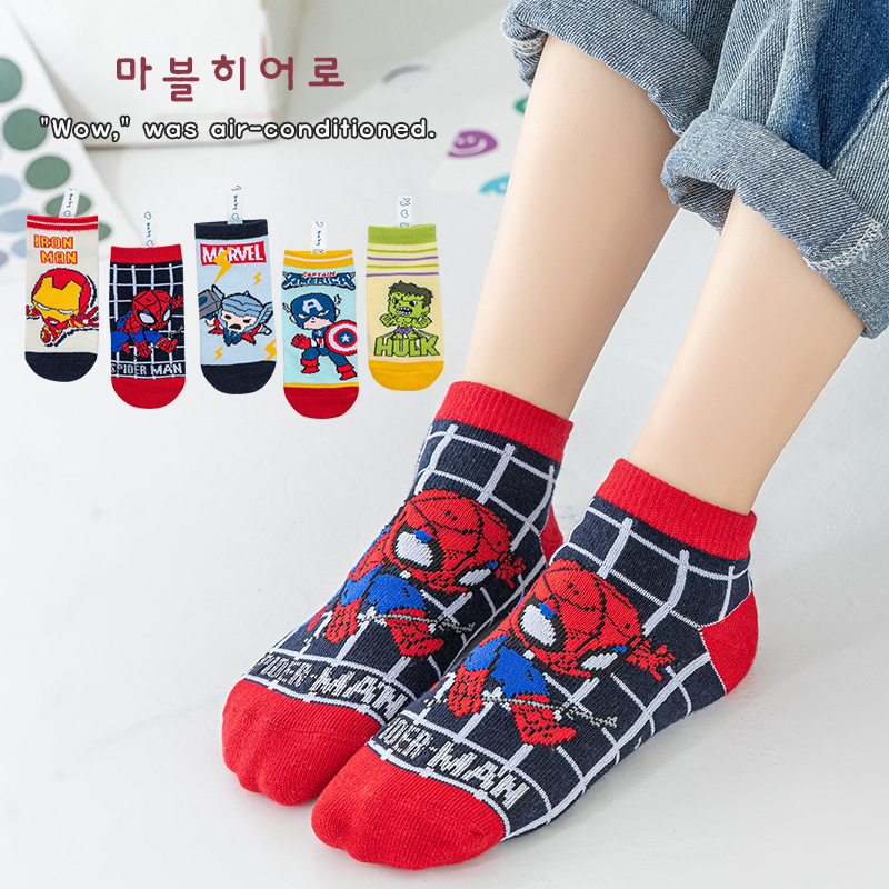 2022 children's hero series short socks spring and summer new cartoon boys' boneless socks spider man children's socks wholesale
