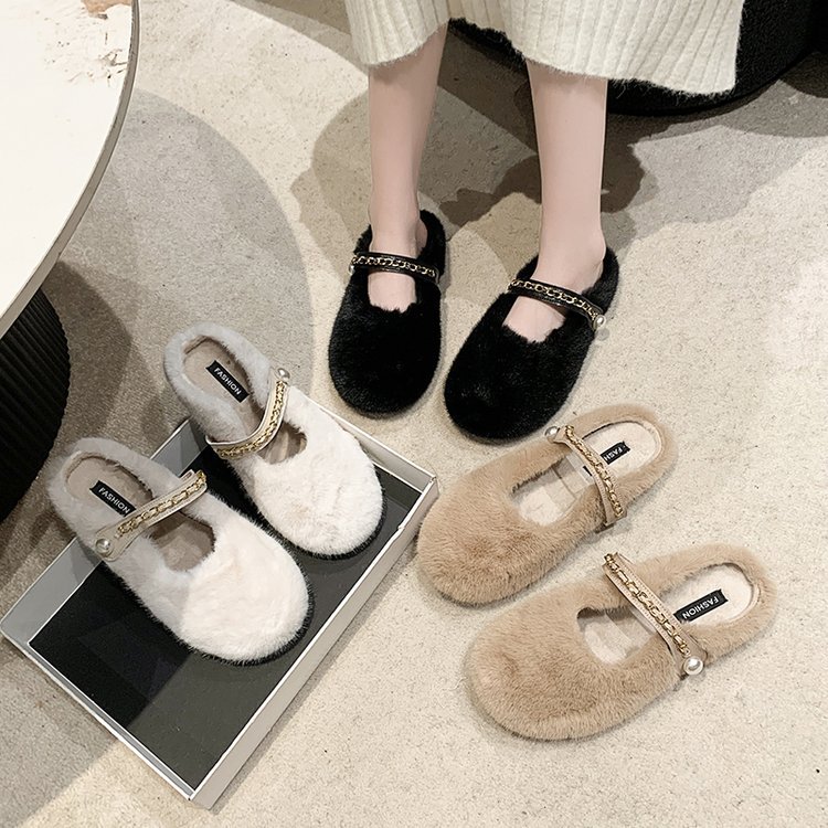 Pantofole in peluche da donna comode morbide bianche in cotone_voghion.com