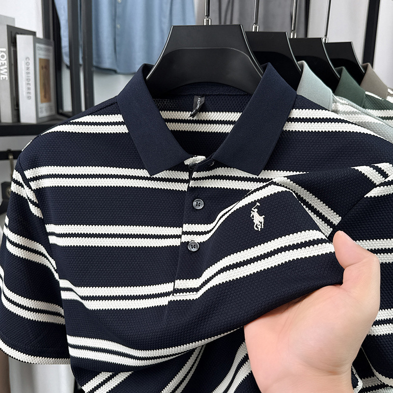 Summer New Striped Embroidered Polo Shirt for Men, Casual Versatile Loose Fit Short-Sleeve T-Shirt Men's Clothing Wholesale Summer New Striped Embroidered Polo Shirt for Men, Casual Versatile Loose Fit Short-Sleeve T-Shirt Men's Clothing Wholesale