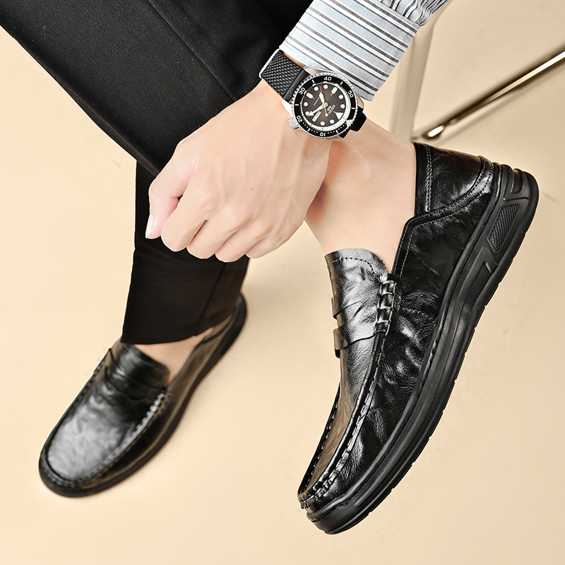 2024 otoño zapatos de hombre de tamaño grande zapatos de cuero casuales de negocios con suela suave antideslizante de mediana edad zapatos de papá para hombres con suela gruesa