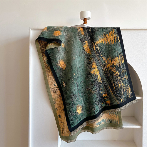 Qinghai Tibet Chaka Salt Lake Tourism Extra Large Warm Shawl Women's Van Gogh Oil Painting Style Thickened Cloak Air Conditioning Blanket