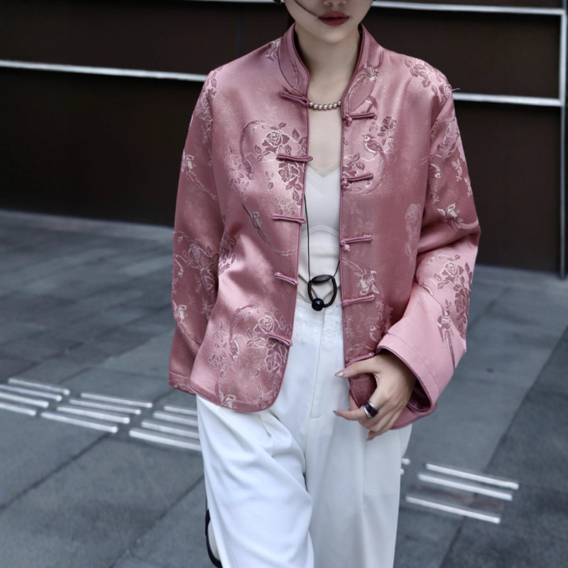 真丝羊毛提花外套好穿小宽松版型小立领百搭上衣|undefined