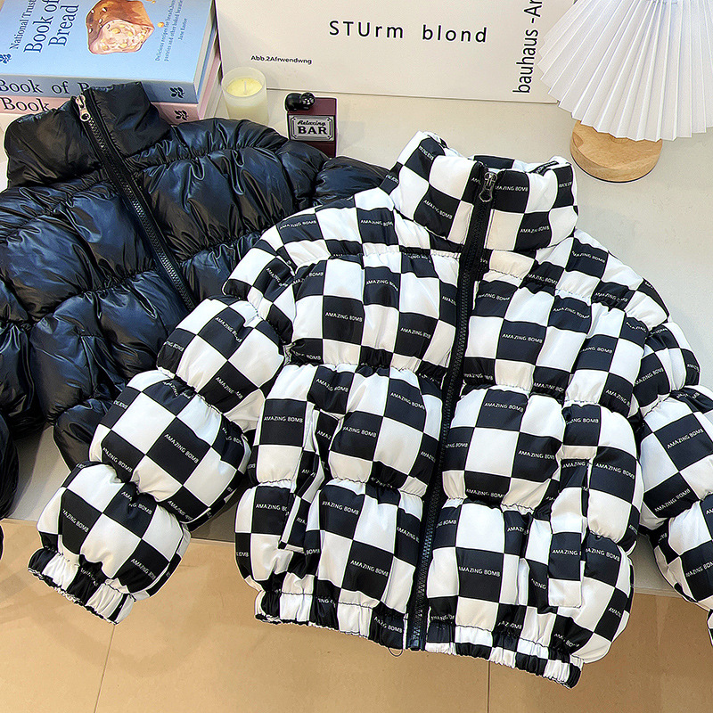 女童冬季新款棉服韩版立领长袖走线泡泡松紧短款时尚拉链儿童棉服