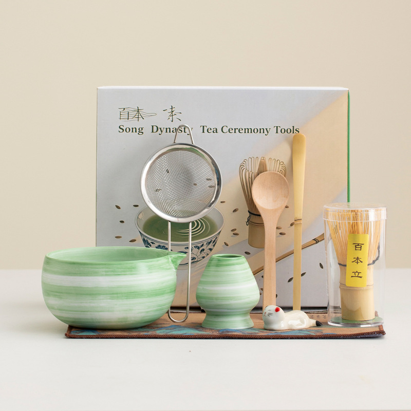 Matcha bowl ceramic Japanese-style matcha set with bamboo matcha whisk, 100-prong bamboo whisk, Song Dynasty tea ceremony gift box Matcha bowl ceramic Japanese-style matcha set with bamboo matcha whisk, 100-prong bamboo whisk, Song Dynasty tea ceremony gift box