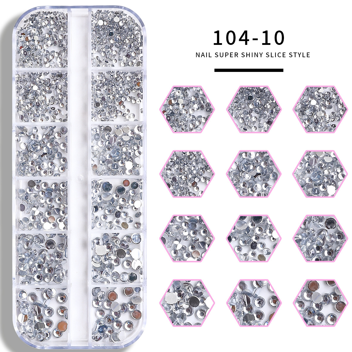 Set de joyas de uñas 12 barras de joyas taladro de uñas largo taladro de fondo plano mezclado taladro de forma especial superbrillante accesorios de uñas