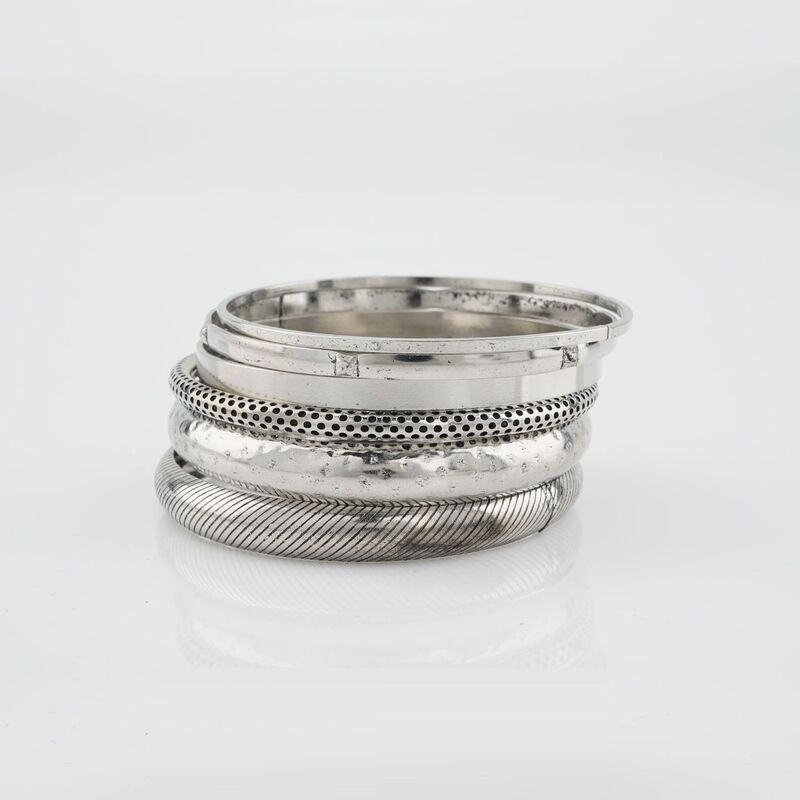 Cross-Border Vintage Distressed Silver Bracelet Set with Hammered Texture, Brushed Finish, Hollow Design, Multi-Textured European and American Style Stackable Metal Bracelets Cross-Border Vintage Distressed Silver Bracelet Set with Hammered Texture, Brushed Finish, Hollow Design, Multi-Textured European and American Style Stackable Metal Bracelets