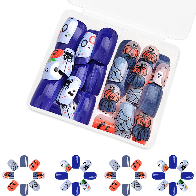 Halloween Short Cobweb Pumpkin Head Thriller Ghost Fashion European and American Foreign Trade Wear Nail Art Patch Combination 48_voghion.com