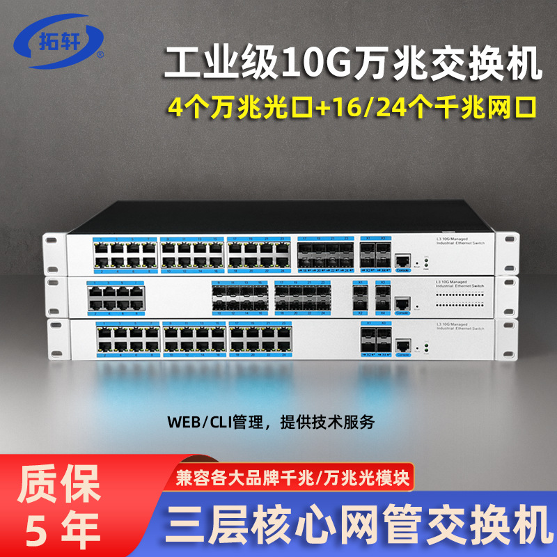 Industrial grade 40 Gigabit upper layer three core switch 24 Gigabit electrical port 8 Optoelectronic multiplexing optical switch