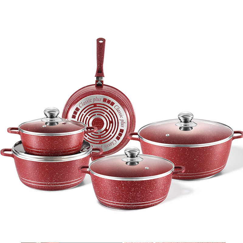 10 pcs cocina set transfronterizo de cocina de aluminio 10 piezas set de prensado de cocina de cocina con cubierta de vidrio de cocina de cocina de cocina