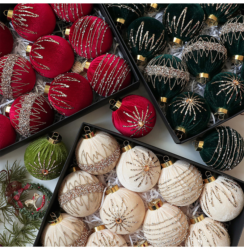 8cm Velvet Christmas Ornaments With Rhinestones – Set Of 12 Premium Decorative Balls For Tree & Home_voghion.com