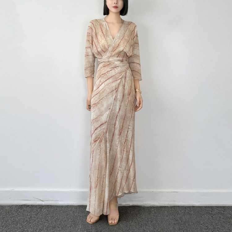 2026 Summer Elegant Slim Fit Tie-Strap Silk V-Neck Wrap Style Diagonal Cut Gradient Pink Dress for Women 2026 Summer Elegant Slim Fit Tie-Strap Silk V-Neck Wrap Style Diagonal Cut Gradient Pink Dress for Women