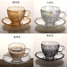 新款北欧ins网红咖啡馆复古浮雕咖啡杯碟单品拿铁杯玻璃茶杯套装