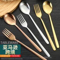 韓国スプーンステンレス製品スプーンとフォークロングハンドルホームホテルレストランビビンバスプーンクロスボーダー食器セット絶妙な