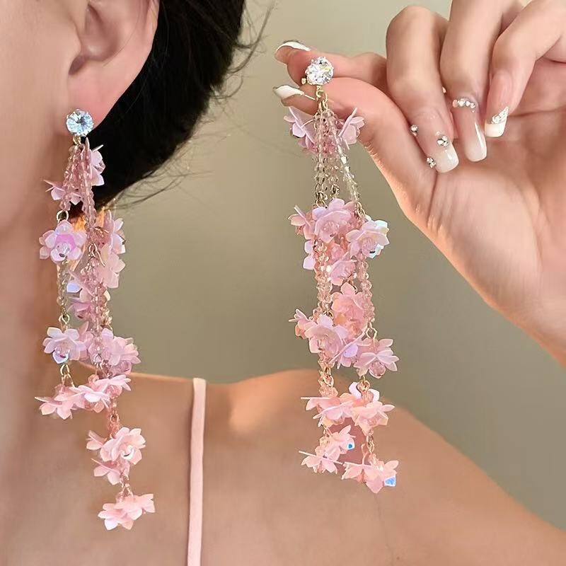 European and American Cross-Border Dopamine Colorful Flower Earrings Light Luxury High-End Earrings for Women Niche Personality Exaggerated Earrings for Women