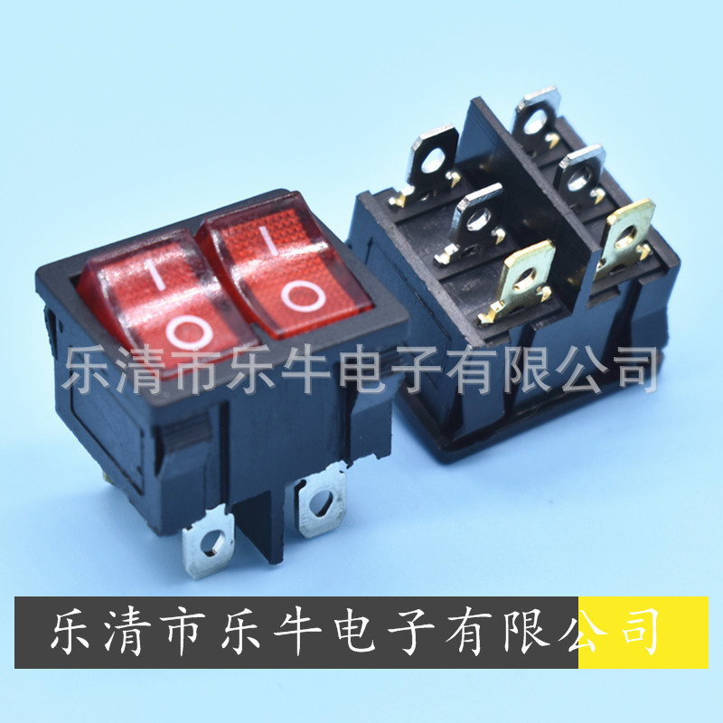 双按键船型开关KCD1带灯双联翘板开关21*24mm双排带灯开关 双开关