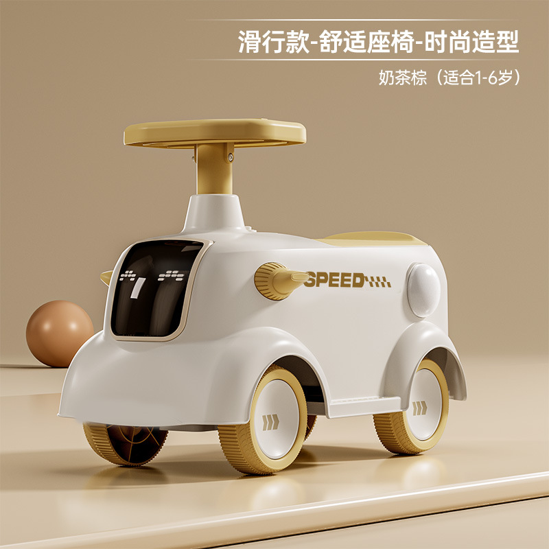 Un coche de juguete infantil de 1 - 3 años de edad puede sentarse en cuatro ruedas anti-volqueo, luz de música, coche de paseo suave, caminante