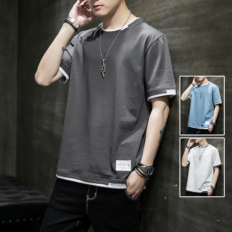 Short-Sleeved Men's Pure Cotton T-Shirt Summer Men's Round Neck Half-Sleeved T-Shirt Pure Color Men's Loose Trendy Brand Clothes T-Shirt