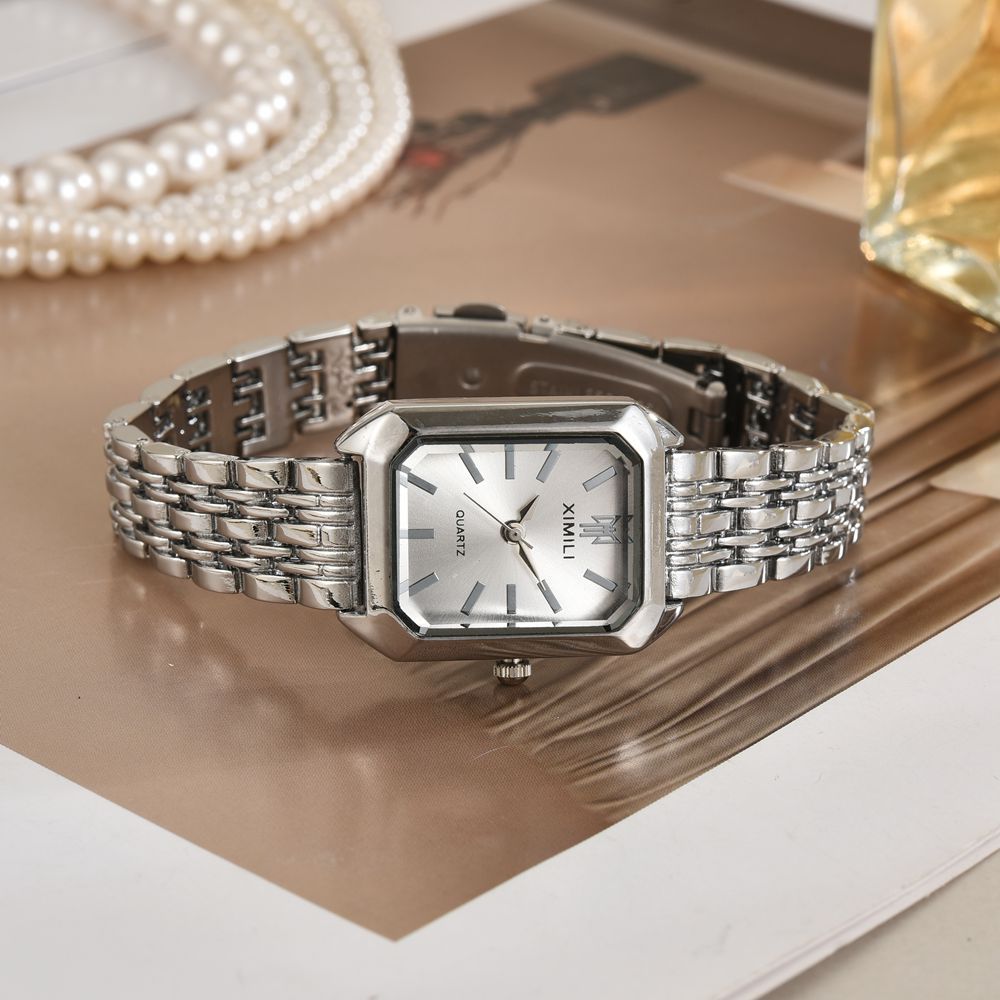 Nuevo reloj de lujo simple transfronterizo para mujer, esfera cuadrada multicolor, temperamento de moda, cinturón de acero literal, reloj de mujer