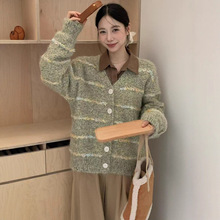 【原创设计】新品针织开衫韩版经典女装慵懒风宽松软条纹毛衣外套