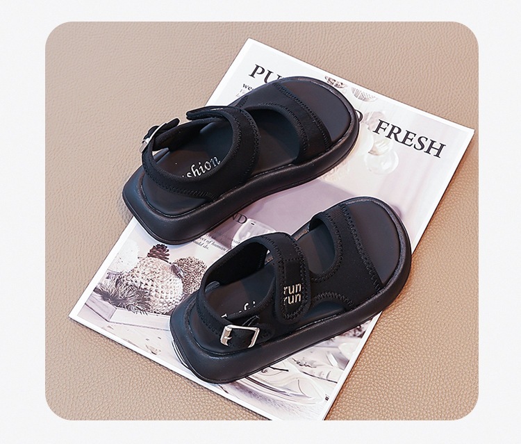 Comfortable Black Roman Sandals For Kids With Soft Sole For Beach_voghion.com