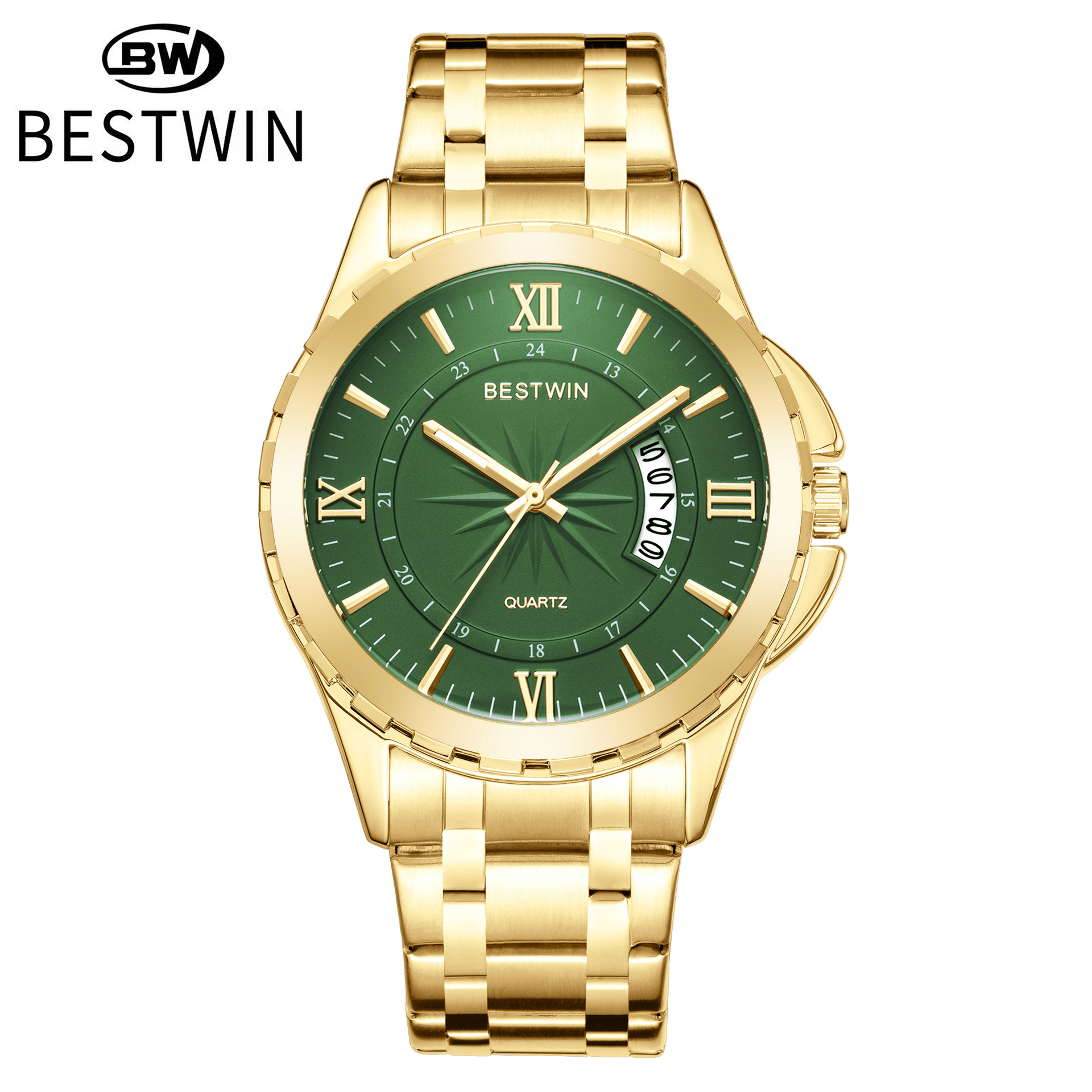 Nuevo calendario de comercio exterior reloj para hombre plato giratorio atmosférico Golden Boss BESTWIN reloj de cuarzo impermeable transfronterizo 129