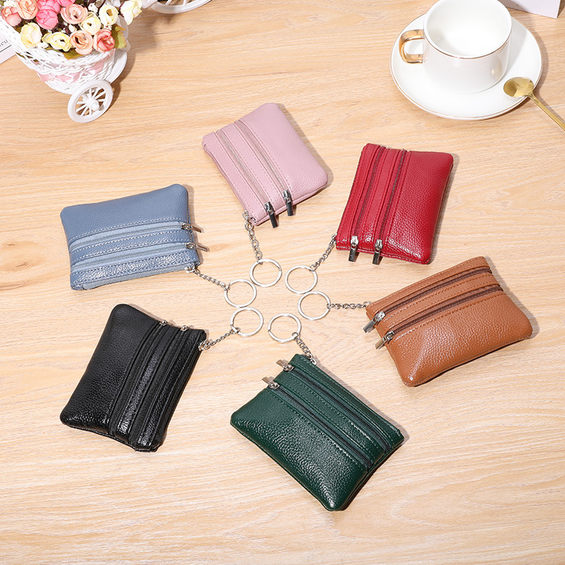Cartera corta con cremallera para mujer patrón de Litchi de tres bolsillos mini bolsa de monedas multifuncional llavero bolsa de monedas